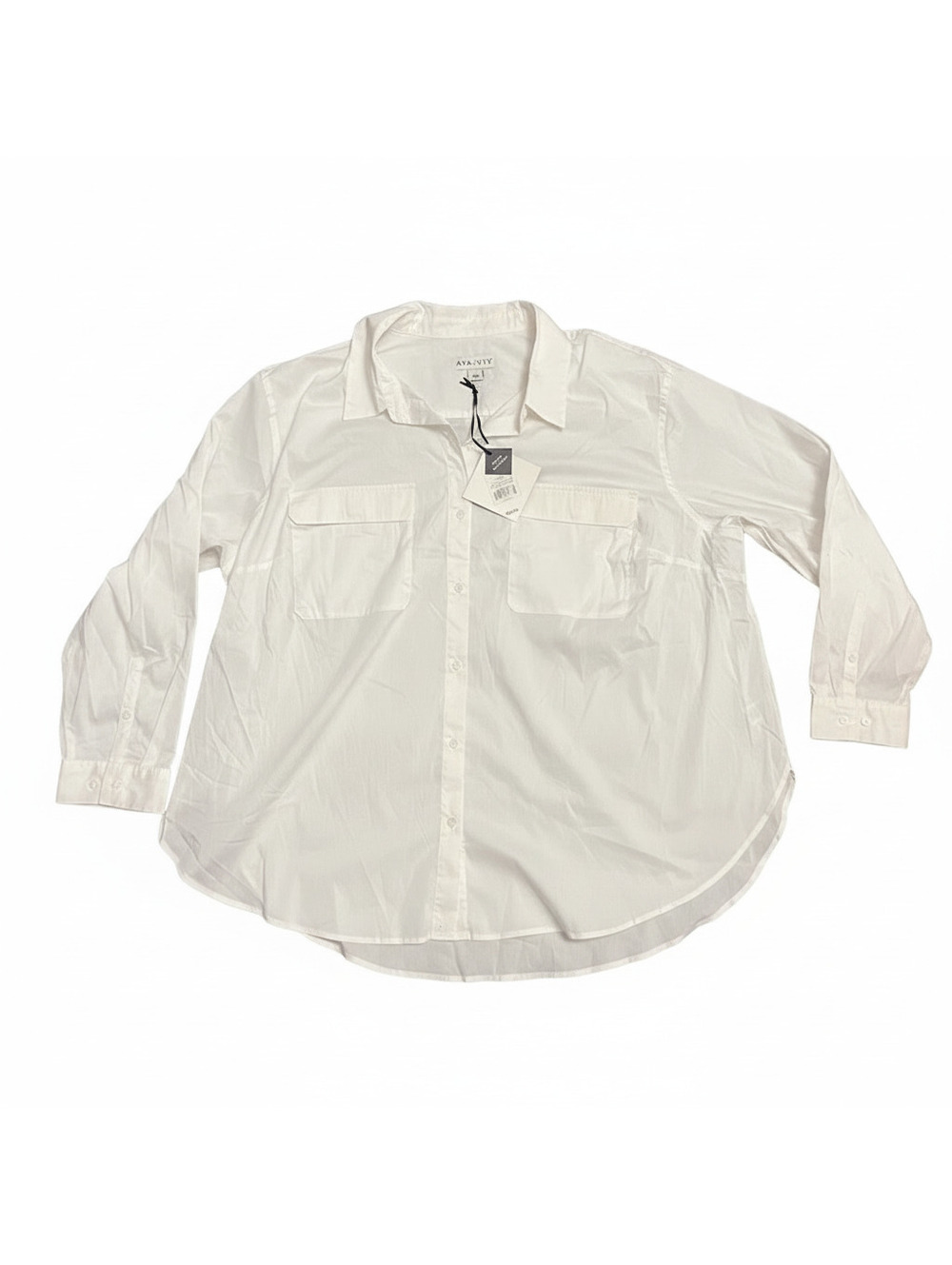 Ava & Viv Women's 2X No-Gap Button Front Long Sleeve Shirt in Ivory
